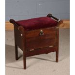Edwardian mahogany piano stool, with drop down front, 57.5cm wide