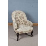 Late Victorian mahogany armchair, with floral button back upholstery, 88cm high