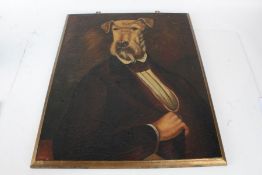 Harrods picture depicting an Airedale terrier, with receipt to the reverse, 61cm tall, 50.5cm wide