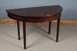 19th century mahogany demilune side table raised on tapering legs, 122cm wide 71cm high 61cm deep