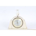 Art Deco Metamec bakelite mantel clock/lamp, having shaped white case, the dial with arabic
