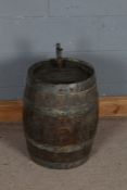 20th century oak barrel with iron banding, with a Harry Mason of Birmingham spigot, 53cm high