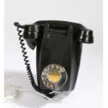 AEP black bakelite wall mounted telephone, with rotary dial, 23cm long approx.