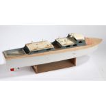 Scratch built wooden model remote controlled boat, with white hull and numbered 375, with Futaba