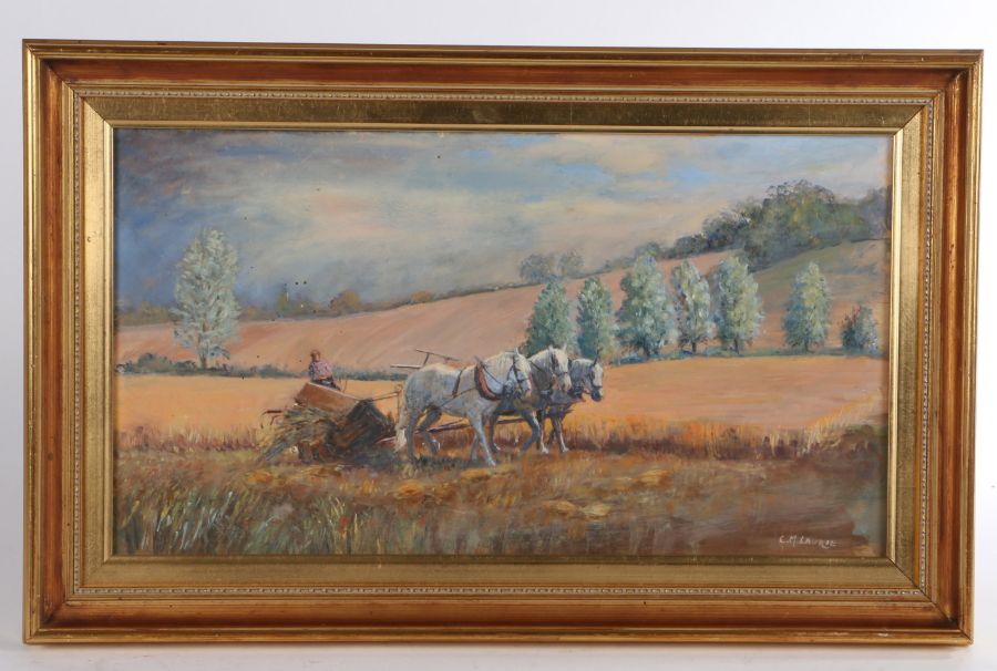 Charlotte Mary Laurie (1928-2020) Harvest Scene, Stoke-By-Nayland, signed (lower-right), acrylic