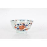 19th porcelain bowl in the Imari pallet, the white ground with iron red and blue floral