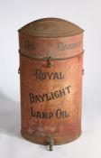 Royal Daylight Lamp Oil 30 gallon oil cabinet, the red cabinet with black lettering, the hinged