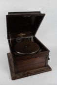 Columbia oak cased table top gramophone, the hinged lid enclosing the turntable, 45cm wide, 50cm