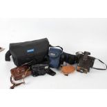 Cameras to include Polaroid Colour Swinger Land Camera, Panasonic camcorder, Ilford Sportsman,