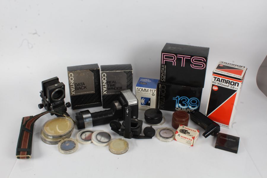 Camera's and accessories, to include Contax RTS camera body, Contax 139 quartz camera body, Tamron