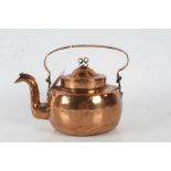 Swedish copper tea pot, with a carrying handle above a bulbous body with a swan neck spout with