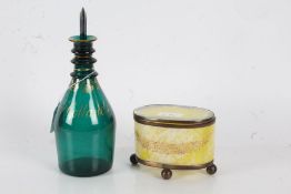 George III green glass decanter, having tear drop stopper and ringed neck, written "Hollands" in