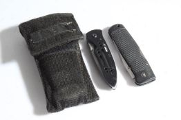 Gerber folding knife with moulded rubber handle, held in web pouch, blade 9 cm, together with a S.