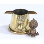 Brass Trench Art ashtray with Royal Artillery badge to the side, believed formed from a shell fuze