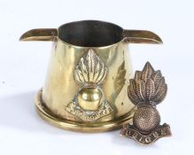 Brass Trench Art ashtray with Royal Artillery badge to the side, believed formed from a shell fuze