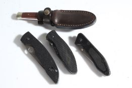 A Boker, Solingen, sheath knife, held in leather sheath, blade 8 cm, together with a Benchmade