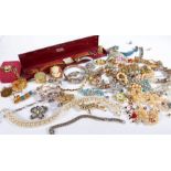 A collection of costume jewellery to include necklaces wristwatches, pearl necklace etc (Qty)