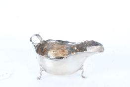 Edward VII silver sauceboat, Sheffield 1908, maker Martin Hall & Co. with double scroll handle and