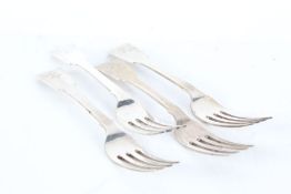 Four William IV silver dessert forks, London 1833, maker Jonathan Hayne, the fiddle pattern