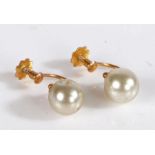 Pair of 9 carat gold screw-back earrings each set with a pearl