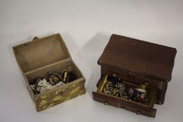 Collection of costume jewellery housed in wooden and a dome topped box (2 boxes)