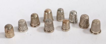 Ten silver thimbles, various dates, makers, styles and sizes, 1.2oz (10)