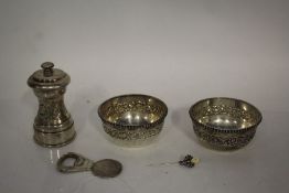 Pair of Silver bowls with gadrooned rim and a floral decorated body stamped SILVER, weight 6.9oz