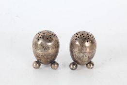 Pair of Victorian silver salt and pepper pots, Birmingham 1893, maker Hilliard & Thomason, of