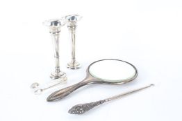 Silver, various dates and makers, to include pair of spill vases with loaded bases, sugar tongs,