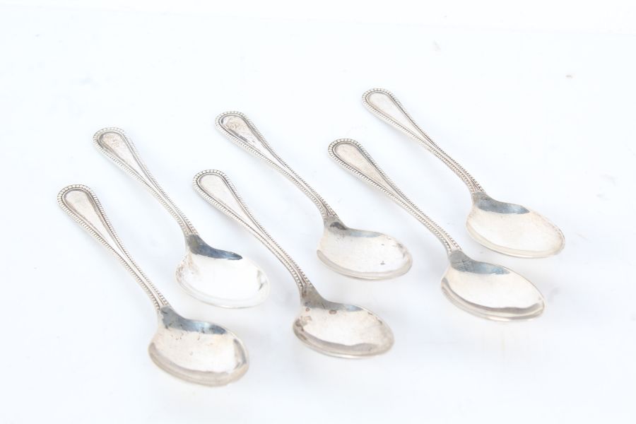 Six Edward VIII silver coffee spoons, Sheffield 1936, maker Emile Viner, with beaded handles, 2.4oz