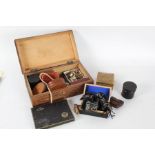 A 20th century carved wooden box, together various items to include some costume jewellery, brass