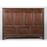 Late 18th Century oak mule chest, the rectangular top above four fielded panels and three lower