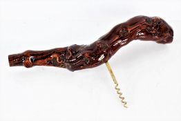 20th century folk art style oversized corkscrew with the handle formed out of a root of a tree, 36cm