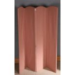 20th century five fold screen, upholstered in pink fabric, 169cm high