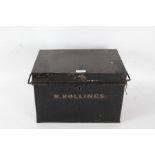 A 20th century black painted metal trunk, with the name W. Rollings to the front, 35cm wide 24cm