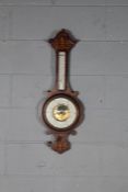 Edwardian rosewood and inlaid wheel aneroid barometer