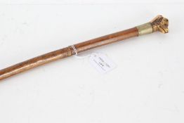 Novelty walking cane, with antler carved dogs head whistle, 88cm long