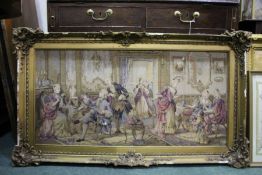 20th century embroidery, depicting 18th century style figures within an interior scene, housed in