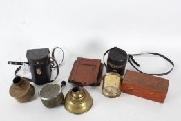 Collection of Scientific objects, to include a brass cased compass by W.J. Jones of Holborn, a