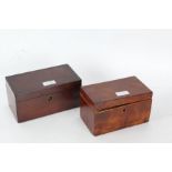 Two 19th century mahogany tea caddies, each with two compartments, 20cm wide and 17.5cm wide (2)