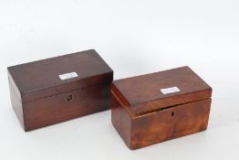 Two 19th century mahogany tea caddies, each with two compartments, 20cm wide and 17.5cm wide (2)