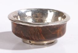 19th Century maser, the silver lined bowl with walnut body and silver rimmed foot, 12cm diameter