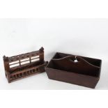 19th century two division cutlery tray, together with an oak pipe stand (2)