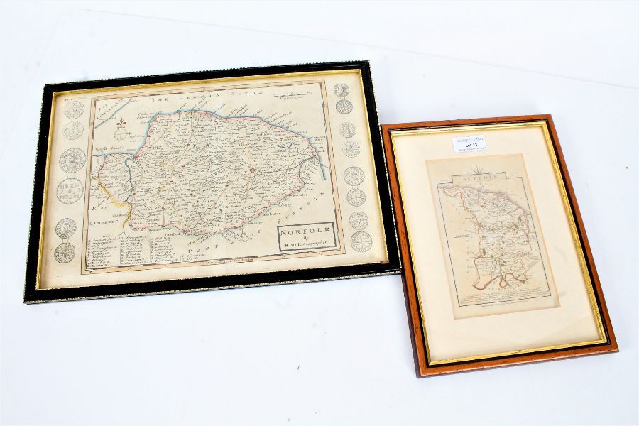 Suffolk and Norfolk colour maps, by H. Moll and J. Cary, the Suffolk map dated 1814, both housed