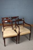 Three 19th century mahogany bar back dining chairs, and a carver chair similar (4)