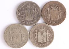 Spain, Una Peseta, 1883, 1889, 1893, 1905, (4)