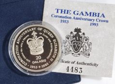 Royal Mint Gambia Elizabeth II coronation anniversary silver proof crown 1993
