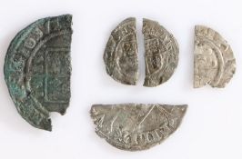 Cut or broken coins, to include Henry II, John or Henry III cut Halfpenny, Elizabeth I Penny,