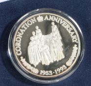 Turks & Caicos Islands Elizabeth II coronation anniversary silver proof 20 crowns 1993