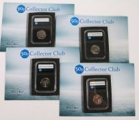 50p Collectors club, four 50 pence pieces, to include Platinum Jubilee, Temnodontosaurus, 50th